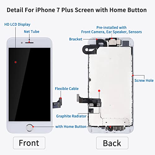 For Iphone 7 Plus Screen Replacement With Home Button White, Front Camera, Sensor, Earpiece. Foobong Iphone 7Plus Lcd Screen Full Assembly Touch Display Digitizer Repair Kit With Repair Tools 5.5Inch #TOP2