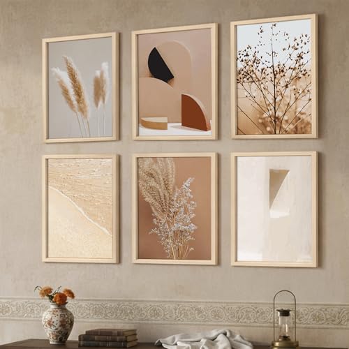 Image of NoWorries Premium Modern Minimal Art Wall Decor Paintings for Living Room | Set of 6 Framed Posters for Home Decoration (13x17 Inches, ART ATTACK-6)