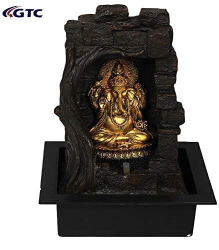 Image of GTC Beautiful Lord Ganesha Water Fountain Shree Ganesha Show Piece for Home Decorative Diwali Gifts for Drawing Room Living Room Waterfall Decorative Item with Motor Pump Polystone (ITN-1159113)