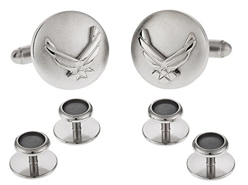 USAF Air Force Eagle Device Cufflinks and Studs Formal Set in Silver with Presentation Gift Box - Airforce Cufflinks Studs Tuxedo