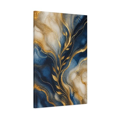 Tableau bleu et or vertical pour habiller un mur vide au-dessus du buffet