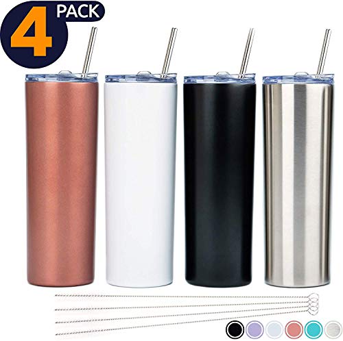 SKINNY TUMBLERS (4 pack) 20oz Stainless Steel Double Wall Insulated Tumblers with Lids