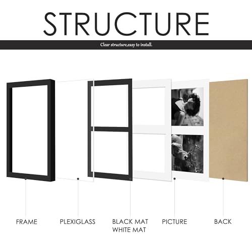 Image of DUENPY 8.5x12 Collage Picture Frame, 5x7 Collage Picture Frame, Displays Double 5x7 inch Photos, Wall Decor Wall Hanging or Tabletop, Black Mat.