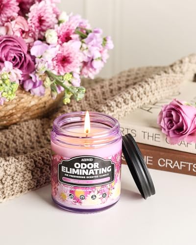 Image of AOOVOO Dreamy Garden Odor Eliminating Highly Fragranced Candle - Eliminates 95% of Pet, Smoke, Food, and Other Smells Quickly, Non Toxic Air Freshing Soy Candle, Up to 50 Hours Burn time