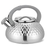 Maestro MR-1309 Wasserkessel mit Deckel und Pfeifton 3L Hochwertiger Edelstahl Pfeifkessel Wasserkocher für Herd Induktion Teekessel (Silber/Grau)