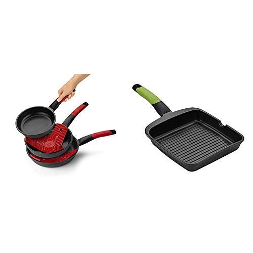 BRA Set de 3 sartenes, Aluminio Fundido Antiadherente, aptas para Todo Tipo de cocinas + Prior...