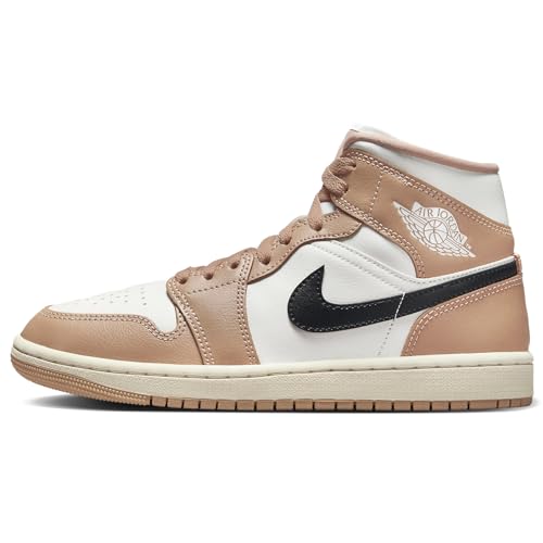 Image of NIKE Air Jordan 1 Mid Women's Shoes (BQ6472-103, SAIL /Black-Desert) Size 5.5