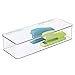 mDesign Long Plastic Home Office Storage Organizer Box Containers with Hinged Lid for Desktops - Holds Pens, Pencils, Sticky Notes, Highlighters, Staples, and Supplies - 2 Pack - Clear
