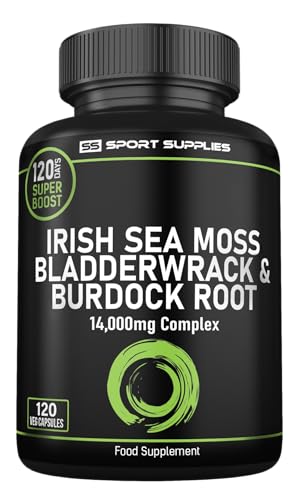 Sea Moss Complex 14 000mg Extract Including Bladderwrack & Burdock Root - 120 High Strength Capsules Providing 120 Day Supply - North Atlantic Irish Sea Moss Supplement - Vegan & UK Made