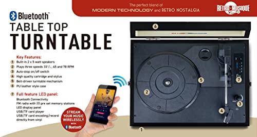 Retro Musique Lecteur de disque vinyle portable Bluetooth avec radio FM et haut-parleurs intégrés inclus 1 x USB 4 Go… - Les Beatles, Paul McCartney, John Lennon, RIngo Starr, George Harrison Retro Musique Lecteur de disque vinyle portable Bluetooth avec radio FM et haut-parleurs intégrés inclus 1 x USB 4 Go… – Image 7