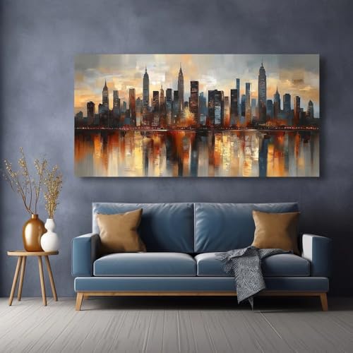 Cuadro abstracto de ciudad moderna en atardecer 40x80 cm 5