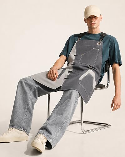 Image of Work Apron - Stylish Cotton Apron with Rip Stop Weave, Waterproof & Breathable Membrane, Durable Tear Resistant, Chef, Kitchen, BBQ, Workshop & Gardening Apron-Forest Green