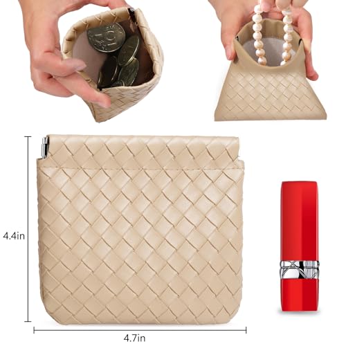 Image of BUSOHA Small Makeup Bag for Purse, Mini Portable Cosmetic Bags for Women, Coin Purse Lipstick Cosmetic Accessories Organizer, Small Travel Kit Storage Pouch, 4pcs Weave Makeup Bag, AB7148, 4pcs