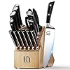 KnifeSaga Knife Set, Premium 15 Pcs Kitchen Knife Block Set, Japanese High Carbon Stainless Steel Enduring Razor-Sharp Knives Set for Kitchen with Block and Sharpener, Black Chef Knife Set