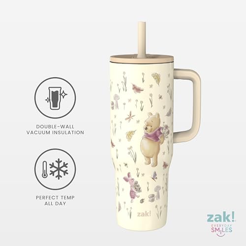 Zak Designs Disney Winnie the Pooh Sutton Travel Tumbler for On the Go, 30oz Stainless Steel with Vacuum Insulation, Silicone Straw, and Carry Handle for Cold Drinks (Pooh and Friends) #4