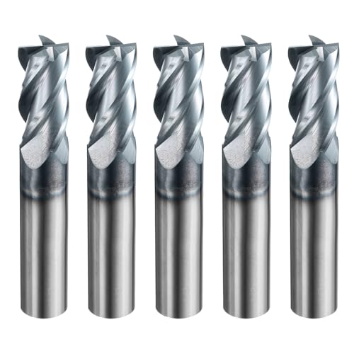 Image of HARFINGTON 5pcs Carbide Square Nose End Mill Bit 1 /2 inch Cut Dia 4 Flutes TiAlN Coated Milling Cutter for Hardened Steel Metal (1 /2 inch Shank 1 inch Cut Length 3 inch Long 30 Degree Helix HRC53-55)