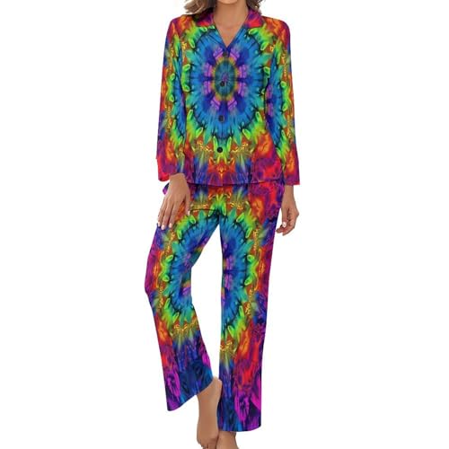 Pyjama femme printemps été 2 pièces imprimé mandala ensemble vêtements de nuit avec pantalon
