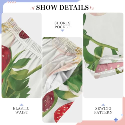 Strawberry with Florals Boys Long Pants Soft Trousers Elastic Waist Kids Lounge Bottoms with Pockets S-XL4