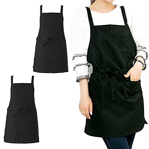 (3枚セット) エプロン 黒 レディース お尻が隠れる メンズ カフェ 飲食店 おしゃれ かわいい ポケット ワンピース ミドル