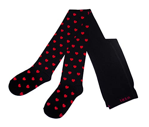 Weri Spezials Leotardos de algodón para bebé y niño con corazones en diferentes diseños y colores. negro+rojo 7-8 años Cover