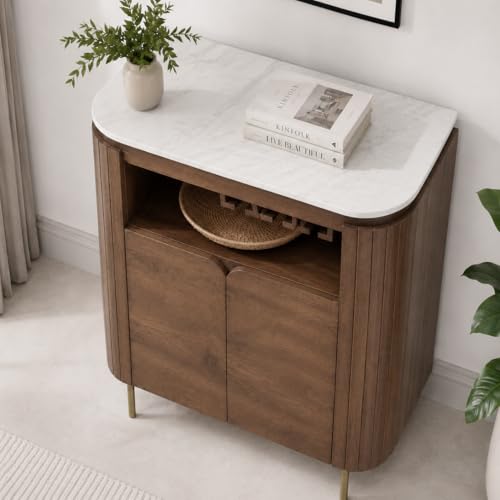 Image of The Attic Carlston Bar Cabinet, Hard and Soft Drinks Bar Storage Cabinet, Wine Wisky Scotch, Round Bar for Home, Teak Finish