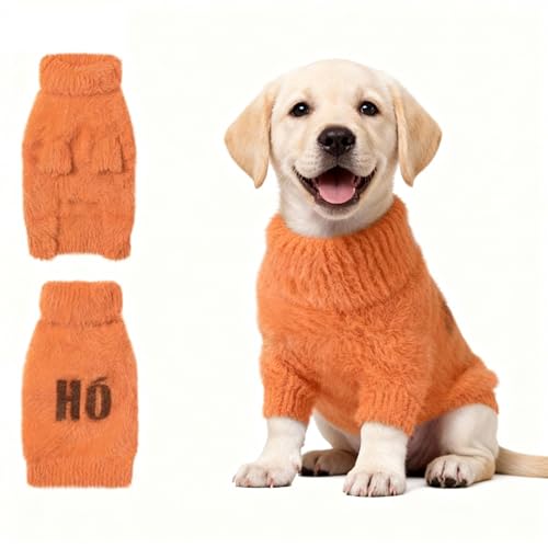 Image of Small Dog Furry Pullover Sweater, Classic Turtleneck Dog Clothes for Cold Weather Cute Warm Pet Clothes for Chihuahua, Bulldog, Dachshund, Pug Orange X-Large
