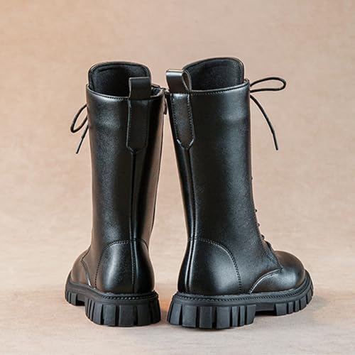 Girls Lace Up Mid Calf Combat Boots Fashion Round Toe Side Zipper Lug Sole Punk Goth Boot For Kid Birthday School Daily4