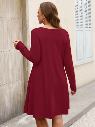 Image of AusLook Women's Plus Midi Dress Long Sleeve Crew Neck A-Line Swing Flowy Vacation Fall Wedding Guest Dresses with Pocket 1-5X