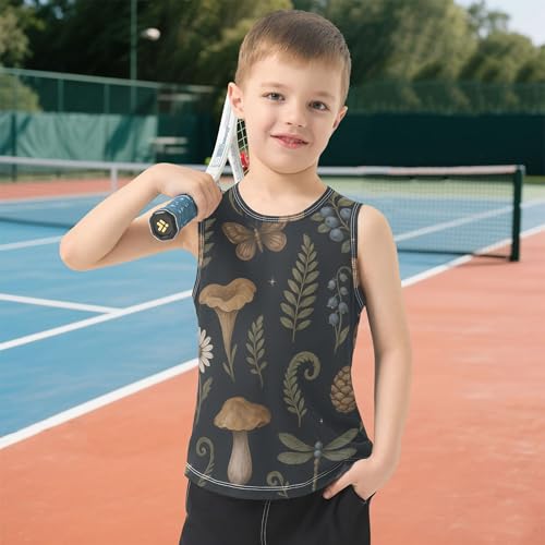 Amnita Mushroom Black Children Tank Top Sleeveless Teens Vest Boys Football Shirt for Running Workout Beach Swim 3T 6