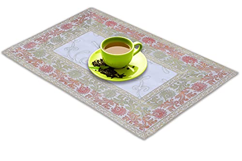 Image of Embroidery Home Decor Decorative Silk Dining Table Mats 6 Pieces Placemats 45x30 Cm (White)