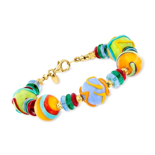 Ross-Simons Italian Multicolored Murano Glass Bead Bracelet With 18kt Gold Over Sterling. 7 inches