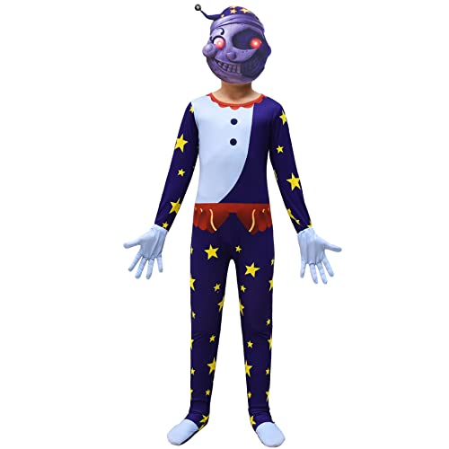 WJSXEQS Halloween Costume for Boys 3D Print Bodysuit Scary Cosplay Party Suit Jumpsuit Sundrop Moondrop Fancy Dress Outfit (Blue, 11-12 Years)