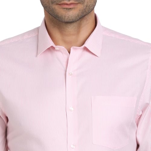 Image of Turtle Men Giza Cotton Slim Fit Light Pink Stripe Formal Shirt