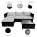 COZYBRITE Garden Corner Sofa Rattan Furniture Set 4 Seater Patio Outdoor Lounge Settee with Glass Coffee Table All-weather SFS066 (Black Rattan+Grey Cushion)