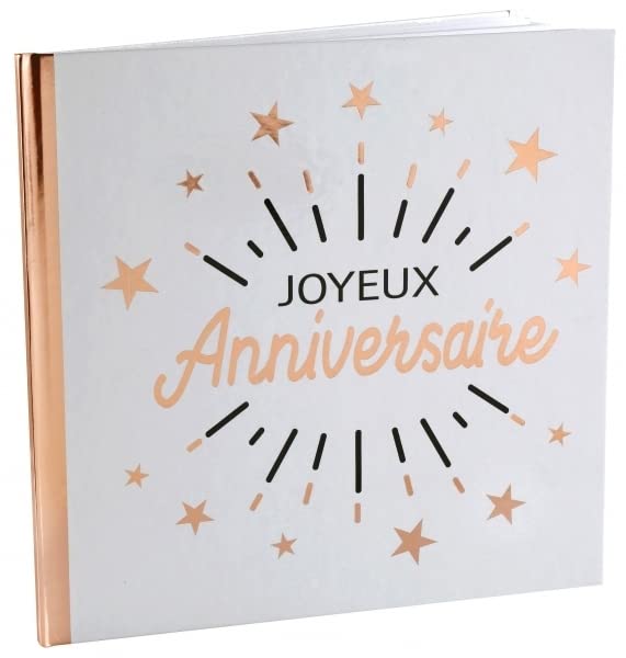 SANTEX 6651-20, Livre d'or Joyeux Anniversaire étincelant, Blanc/Rose Gold