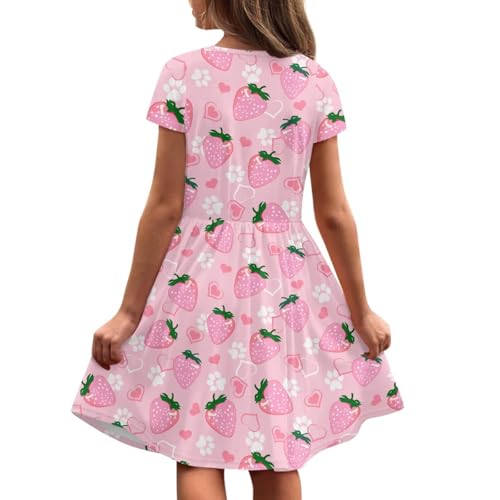 Image of Girls Dress with Pockets Basic Short Sleeve High Waist Swing Skater Dress School Party Dress for Kids