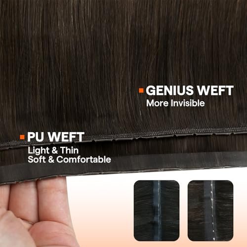 Image of Full Shine Butterfly Weft Hair Extensions 24 Inch 100G Dark Brown Hair Weft | Genius Weft Human Hair, Double Side Hole Weft Extensions, Micro Beads, Color Dark Brown To Light Brown Mix, Event Styling