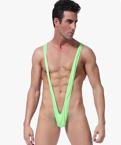 WOSE Men's Borat Mankini Thong, Sexy Green Bodysuit with Suspender Straps for Men, Perfect for Costume Parties and Fun Events