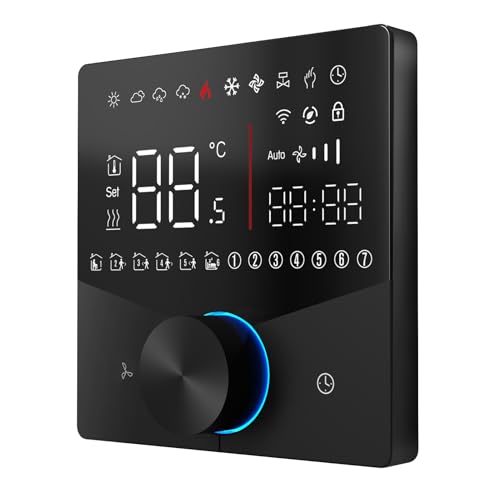 SEAFRONT Termostato Wifi 5 e 2 Termostato Programmabile Controller per Climatizzatore Wifi Smart con Manopola LED e Tasto Touch Sovradimensionato (BLACK)