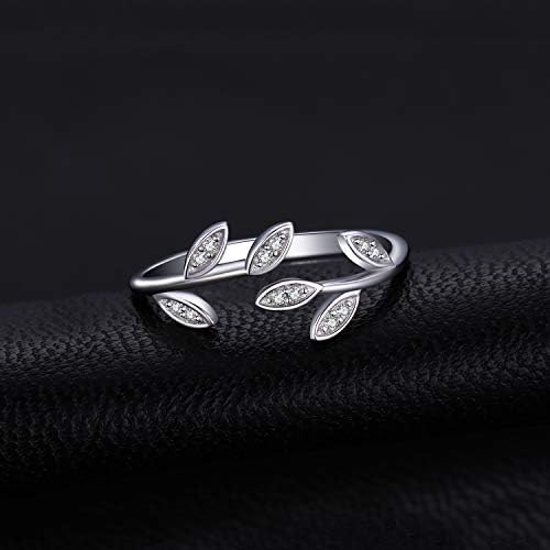 JewelryPalace Olive Leaf Cubic Zirconia Open Adjustable Rings, White Gold Plated 925 Sterling Silver Rings for Women, Simulated Diamond Cuff Finger Thumb Band Ring, Girls Womens Jewellery Gifts