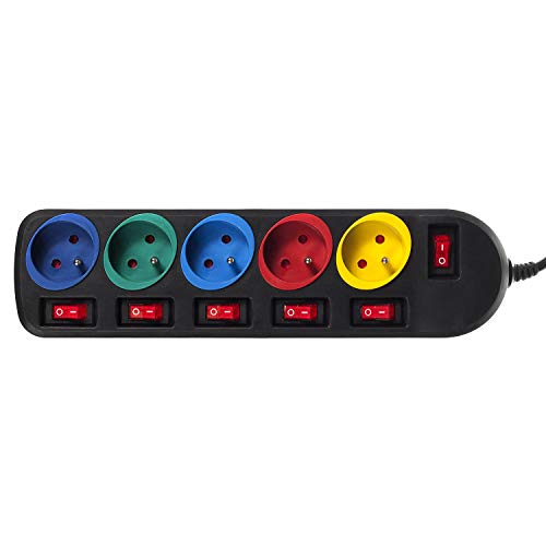 Maclean MCE204 5-Fach Steckdosenleiste 1,5m mit Schalter Mehrfach Steckdosen Leiste Kinderschutz Schuko 2500W FR Stecker (Schwarz/Mehrfarbig) - Image 2