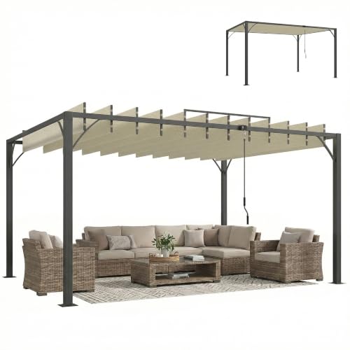 Outsunny Pérgola de Jardín 3x4 m, Cenador de Jardín con Techo de Lamas Orientables a 135°, Columna de Aluminio, Vigas de Hierro, Protección UPF30+, Pabellón para Exterior, Patio, Terraza, Blanco Crema