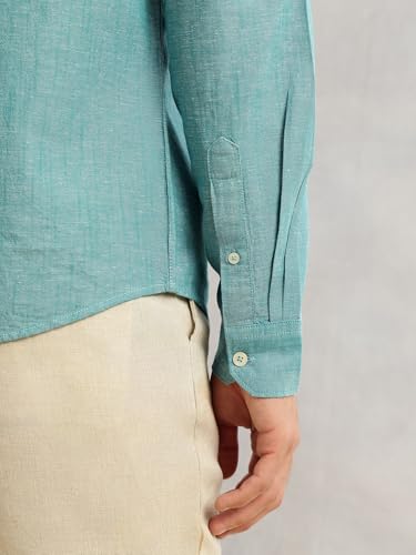 Image of Thomas Scott Men's | Solid | Premium Linen Blend | Spread Collar | Summer Wear | Long Sleeve | Shirts for Men