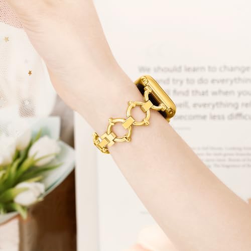 G-ficu O-Shaped Metal Band for Apple Watch Band 46mm 45mm 44mm 49 42mm(S3) iWatch Series 11 10 9 8 7 6 SE 5 4 3 Ultra, Fancy Dressy Cute Slim Thin Bracelet for Apple Watch Bands for Women-Gold - image 4