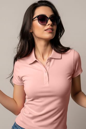 Image of JUNEBERRY Pure Cotton Regular Fit Plain Solid Classic Polo Collar Half Sleeve T-Shirt for Women (Colors: Olive, Maroon, Navy, Black, Green & Orange)