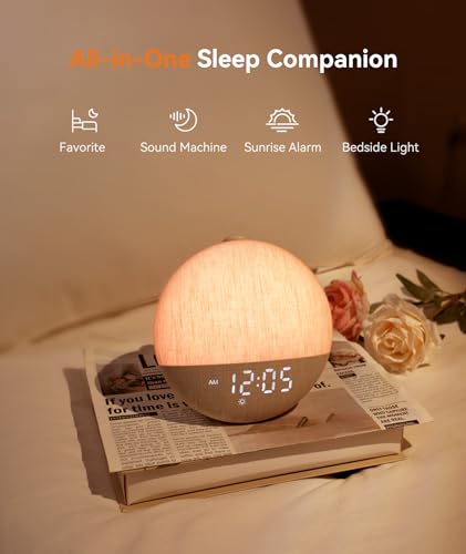 Dreamegg Sunrise Alarm Clock, Wake Up Light White Noise Machine 29 Sounds, One-Click Favorite Sleep Mode, 10 Colors Night Light, Digital Alarm Clocks Bedside for Baby Kid Adult, Sunrise 2 - Image 3