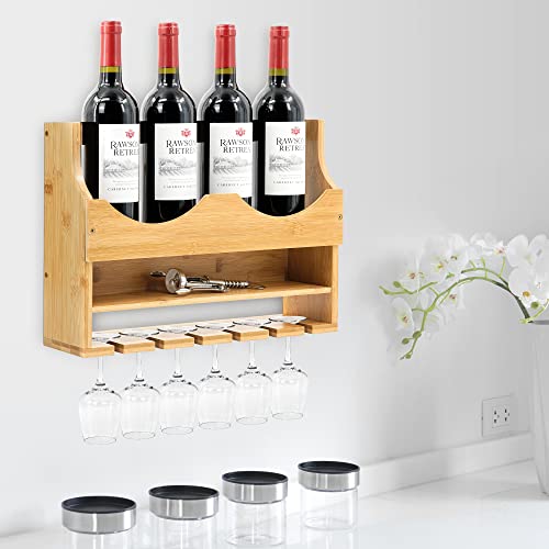 Utoplike Bamboo Kitchen Knife Drawer Organizer And Wine Rack Wall Mounted With Glass Holder #TOP6