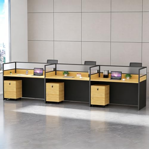 Nykto Office Cubicle Desk, Office Cubicle Workstation, Cubicles Desk with Mute Privacy Walls, Office Cubicles Workstations with Cable Grommet, for Modern Startups, Home Office, 3-Person-S, Walnut
