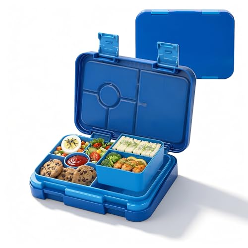 MSSWFSG Bento Lunch Box for Kids, 6 Compartments BPA Free, Dishwasher Safe Back to School Snack Bento Lunch Containers Boxes, Ideal Portion Sizes for On-the-Go Meal, Ages 3+, School, Blue