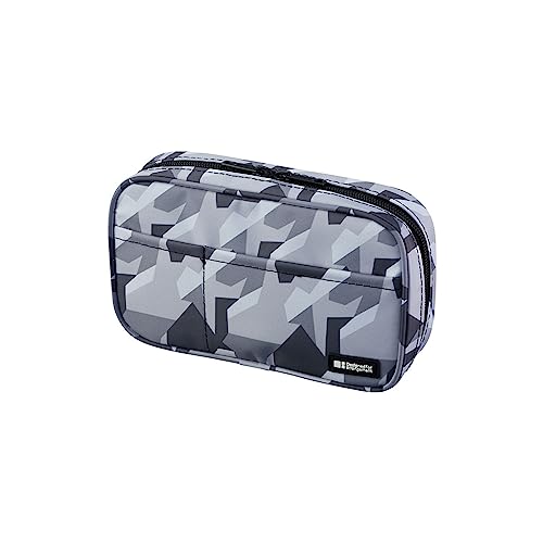 Image of LIHIT LAB Large Capacity Zipper Pencil Case For School Office College, Big Capacity 4 Compartments Pencil Bag Holder Adults Teen Boys Girls, Travel Cosmetics Storage, Ice Gray Camo (A7551-135)